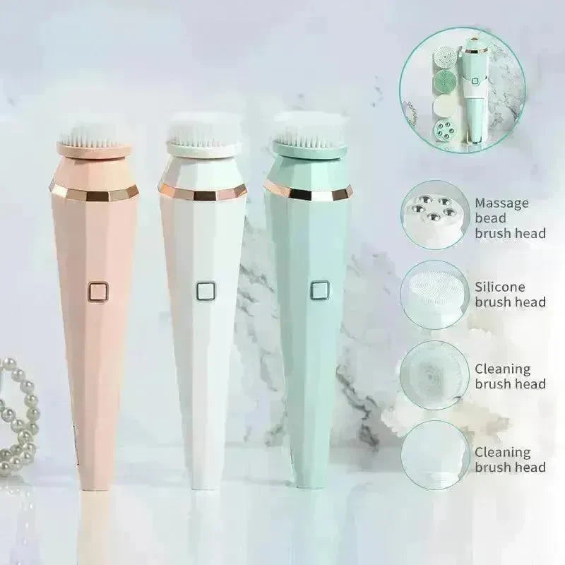4 In 1 USB Rechargeable Electric Facial Cleansing Brush Soft Skin Care Portable Massager Face Brush Deep Cleaning Device - EX-STOCK CANADA
