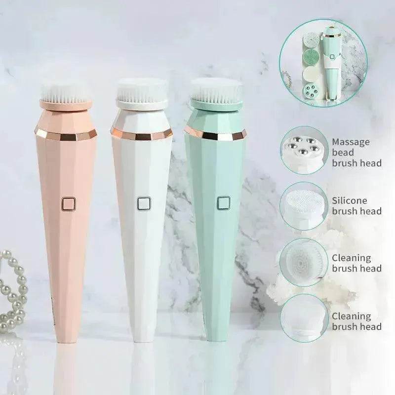 4 In 1 USB Rechargeable Electric Facial Cleansing Brush Soft Skin Care Portable Massager Face Brush Deep Cleaning Device - EX-STOCK Canada