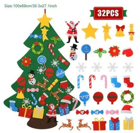 DIY Felt Christmas Tree New Year Toddler Kids Handmade Gift Toys Door Wall Hanging Ornaments Holiday Party Home Decor Set - EX-STOCK Canada