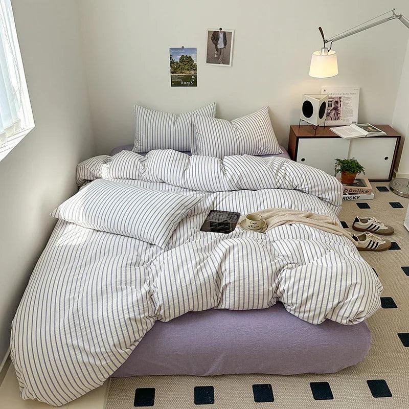 Cotton Yarn-dyed Washed Cotton Four-piece Set Full-cotton Fitted Sheet Non-printed Minimalist Bed Sheet Duvet Cover EX-STOCK Canada