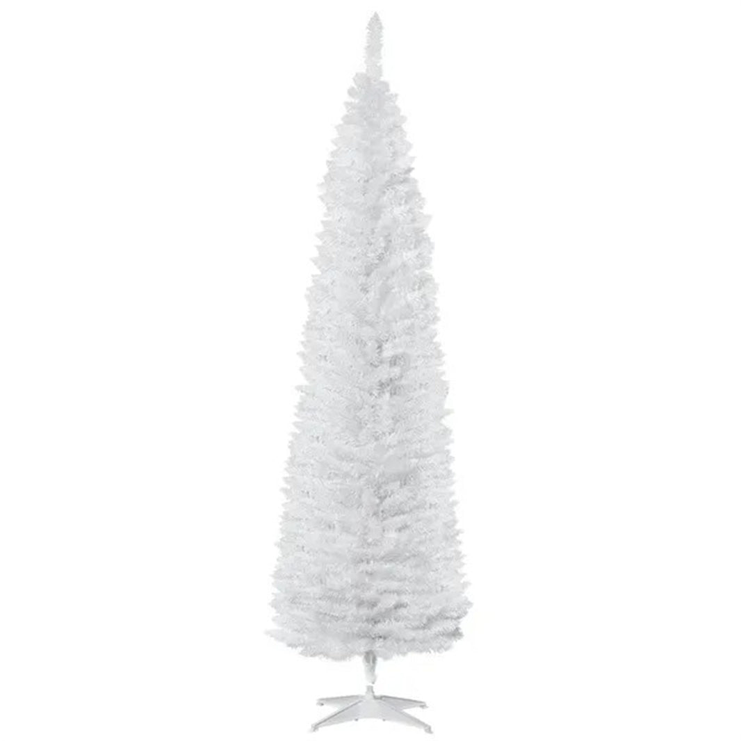 7' Pencil Christmas Tree, Slim Artificial Xmas Tree With Realistic Branches, Sturdy Metal Stand, White EX-STOCK Canada