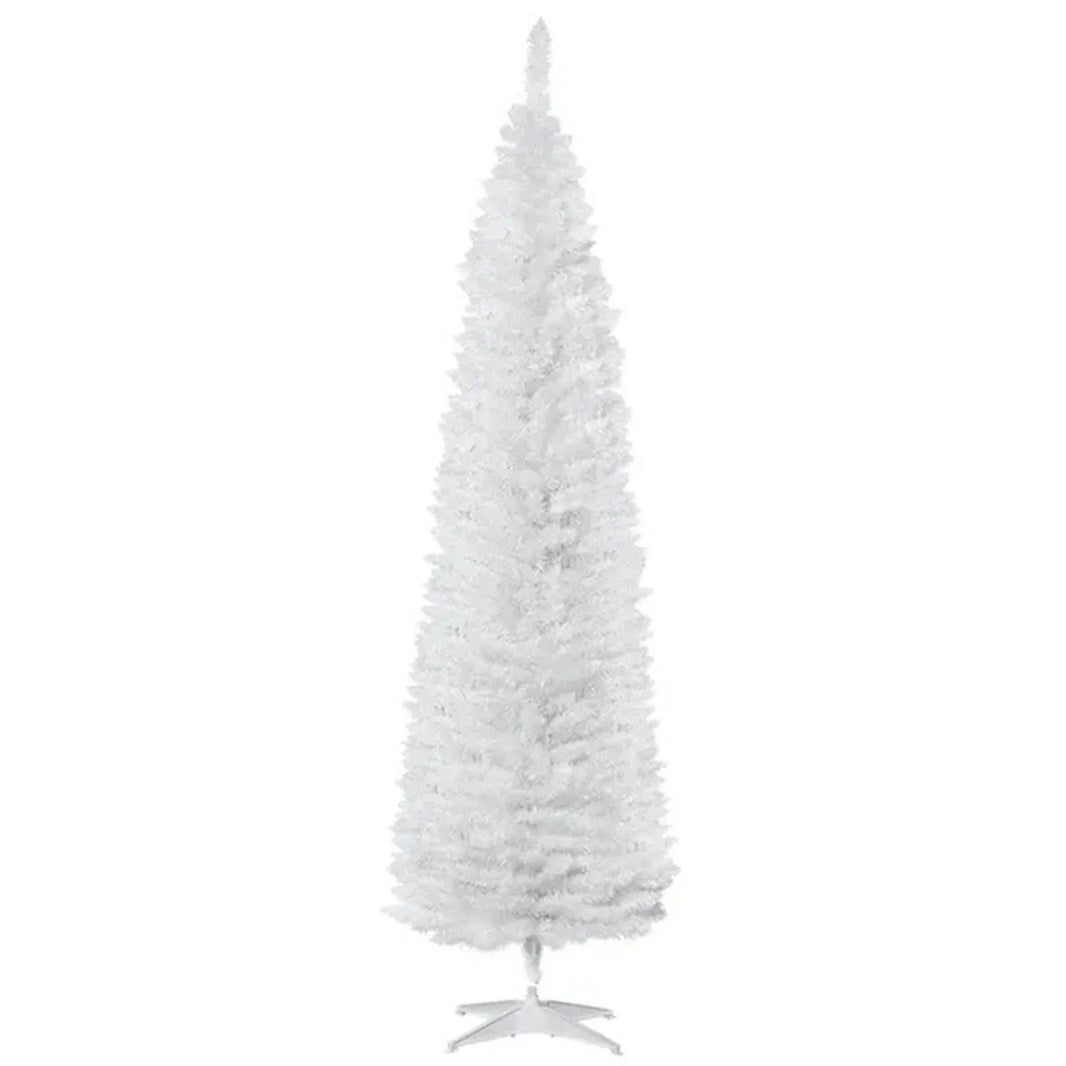 7' Pencil Christmas Tree, Slim Artificial Xmas Tree With Realistic Branches, Sturdy Metal Stand, White EX-STOCK Canada