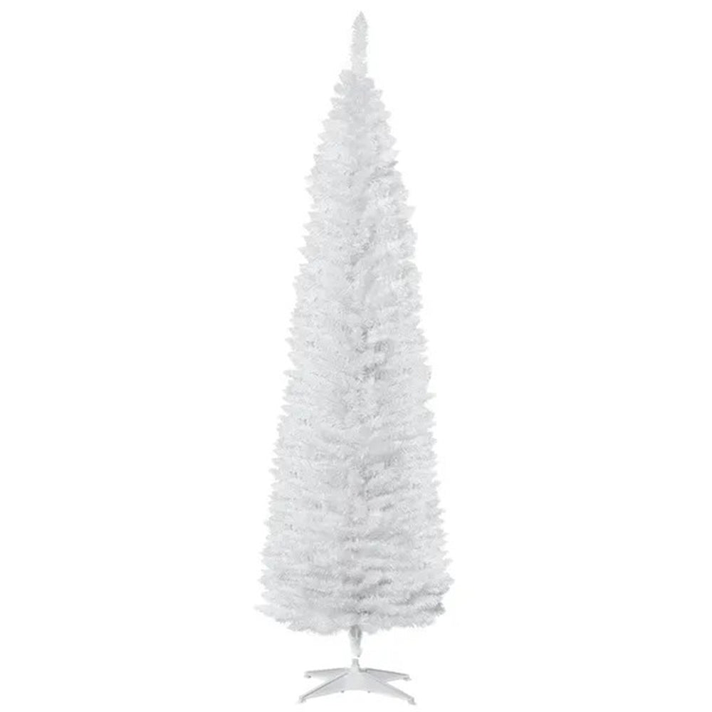 7' Pencil Christmas Tree, Slim Artificial Xmas Tree With Realistic Branches, Sturdy Metal Stand, White EX-STOCK Canada