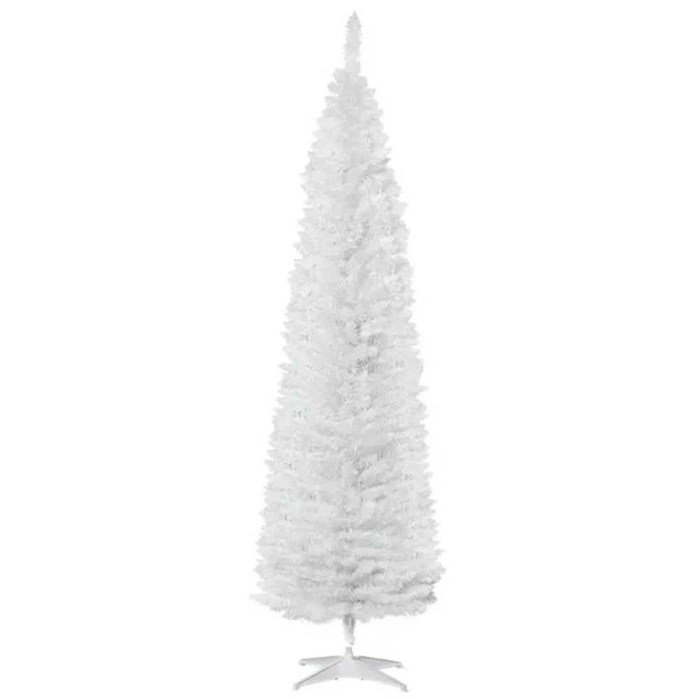 7' Pencil Christmas Tree, Slim Artificial Xmas Tree With Realistic Branches, Sturdy Metal Stand, White EX-STOCK Canada