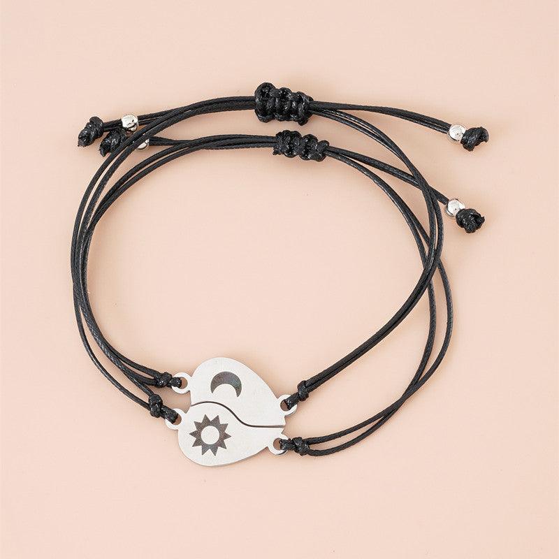 Ensemble de bracelets tissés en fil de cire avec carte sœur couple soleil lune en acier inoxydable - EX-STOCK Canada