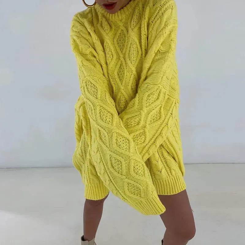 Casual Oversize Hip pop style Round neck Knitted Twist Sweater dress - EX-STOCK Canada