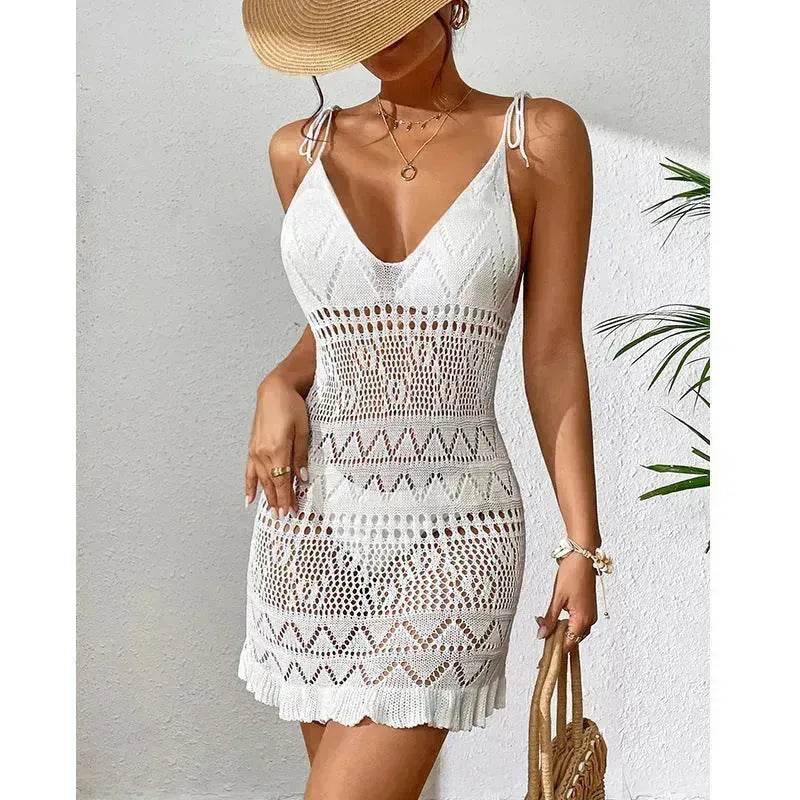 Women's Fashion Suspenders Deep V Knitted Beach Skirt Dress for Chic Ladies - EX-STOCK Canada