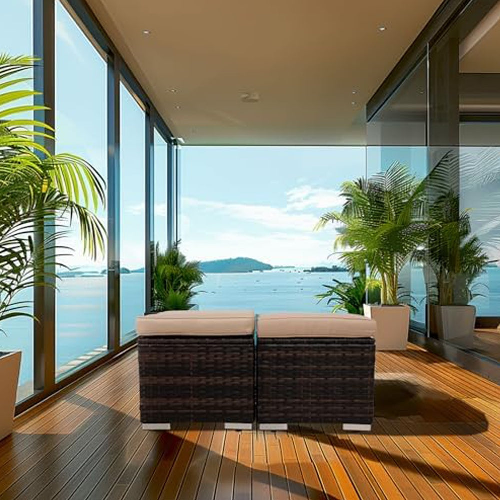 2 Wicker Ottomans, Multipurpose Outdoor Furniture For Patio, Backyard, Additional Seating, Footrest, Side Table With Storage, Removable Cushions EX-STOCK Canada