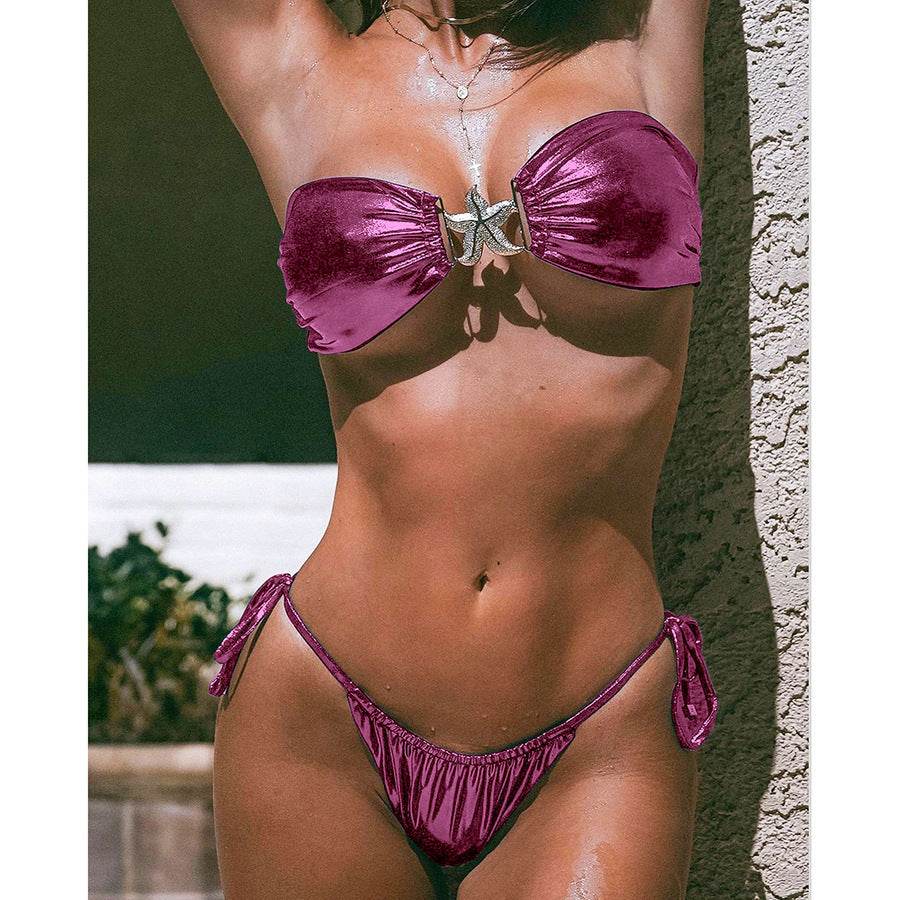 Tube Top Split Bikini Blue Glossy Gold Starfish Female - EX-STOCK Canada