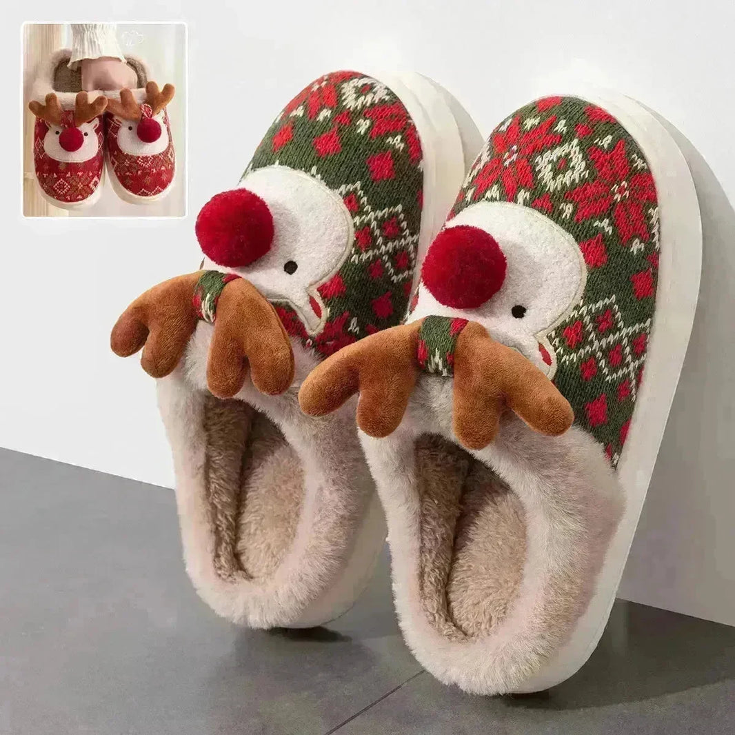 Cute Christmas Elk Plush Slippers Winter Ins Fashion Non-slip Floor Bedroom Home Slippers For Women Fuzzy House Shoes - EX-STOCK CANADA