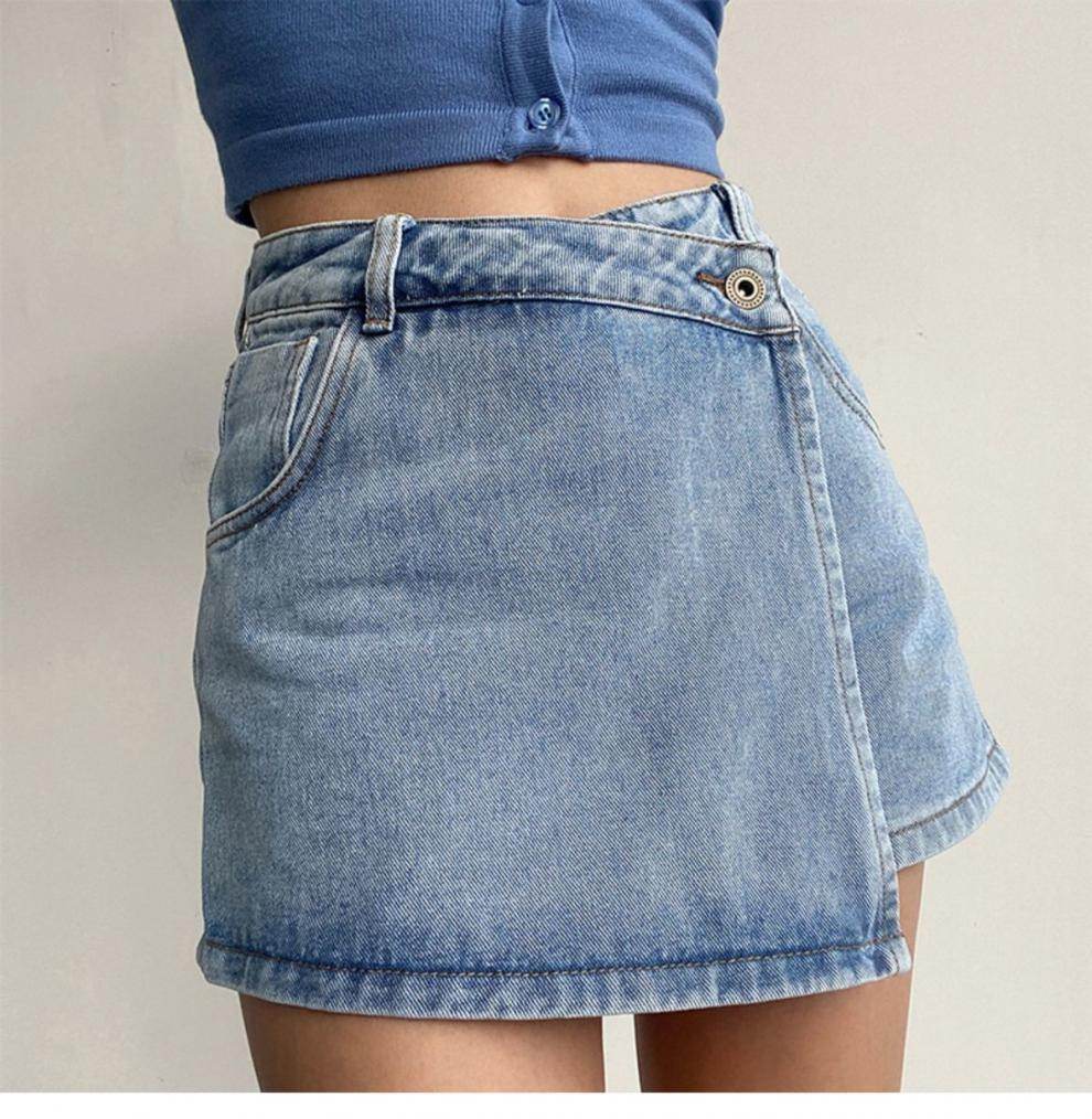 Elegant Anti-exposure Irregular Mini Denim Skirt - EX-STOCK Canada