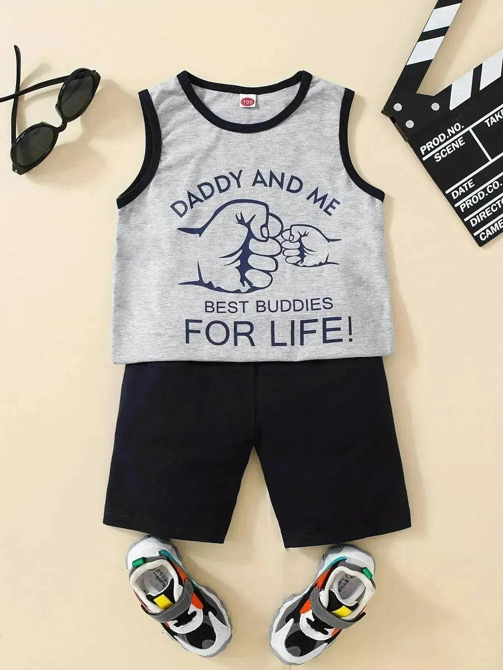 Summer Trendy Boys Letter Fist Print Sleeveless Casual Pants Suit Sleeveless two piece for boys Daddy and me outfit - EX-STOCK Canada