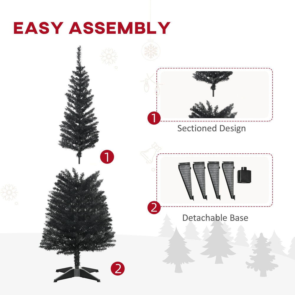 5FT Artificial Christmas Tree, Pencil Christmas Tree With Realistic Branches, Stable Stand, Black EX-STOCK Canada