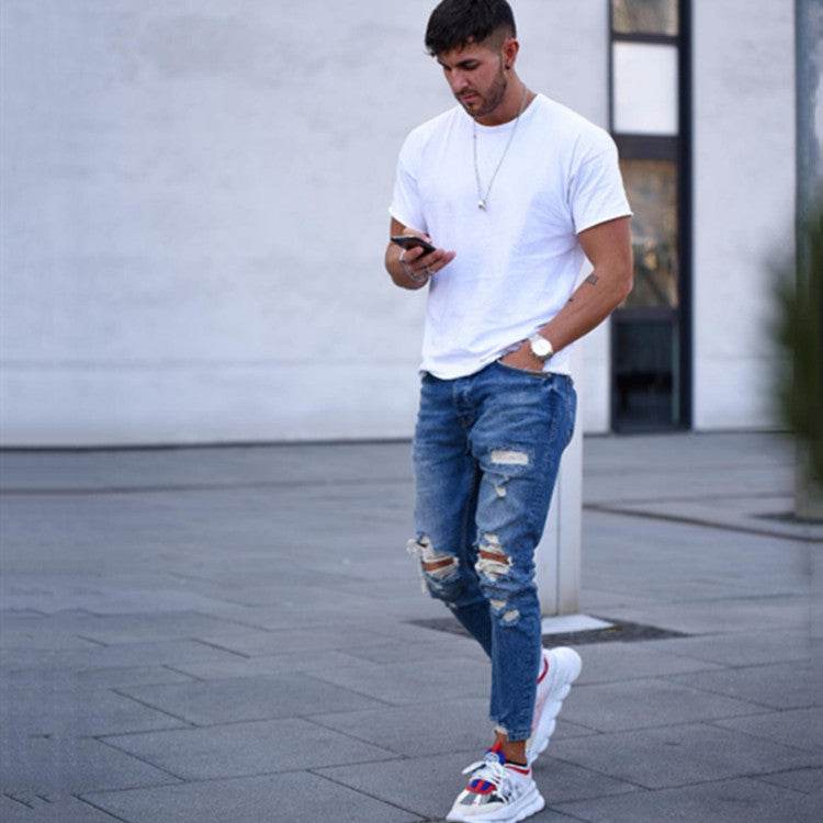 Men Fashion Ripped Hole Denim jeans pant trouser - EX-STOCK Canada