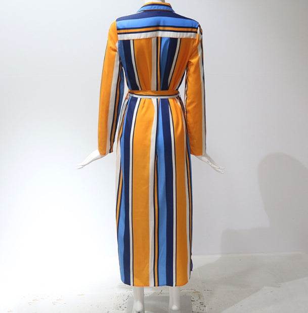 Stripe Shirt Women's Dress Spring Summer Chiffon V-neck Sexy Maxi Dresses Sexy Elegant Casual Girl Lace Women Long Sleeve - EX-STOCK Canada