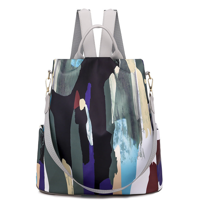 Women's Abstract Art Print Anti-Theft Backpack — Light Grey