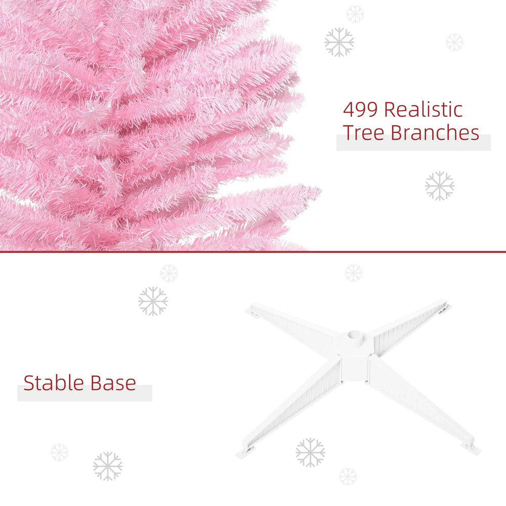 7' Pencil Christmas Tree, Slim Artificial Xmas Tree With Realistic Branches, Sturdy Metal Stand, Pink EX-STOCK Canada