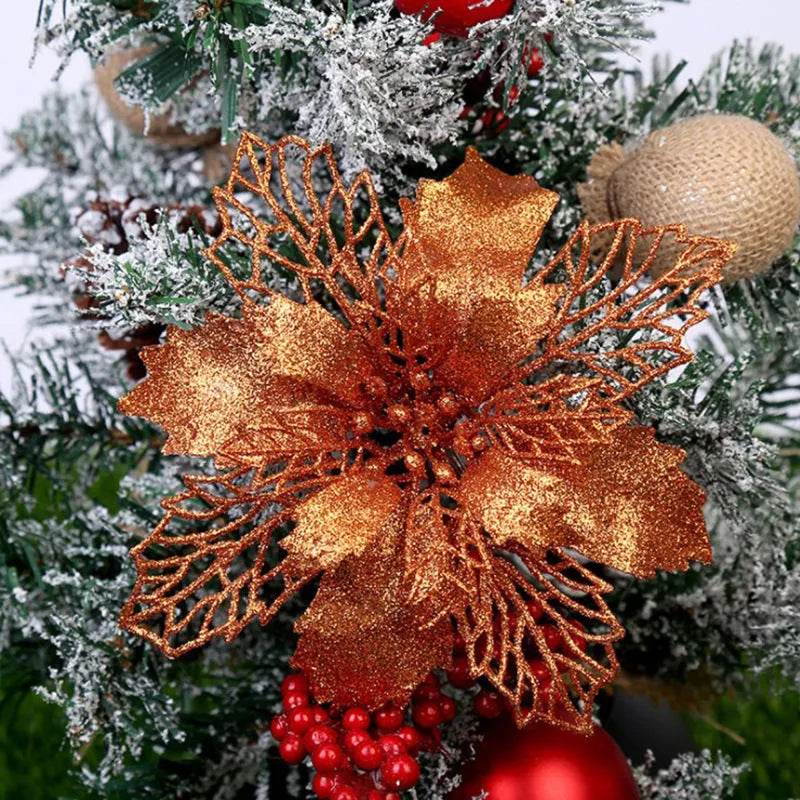 Glitter Artifical Christmas Flowers Christmas Tree Decorations For Home Fake Flowers Xmas Ornaments New Year Decor - EX-STOCK Canada