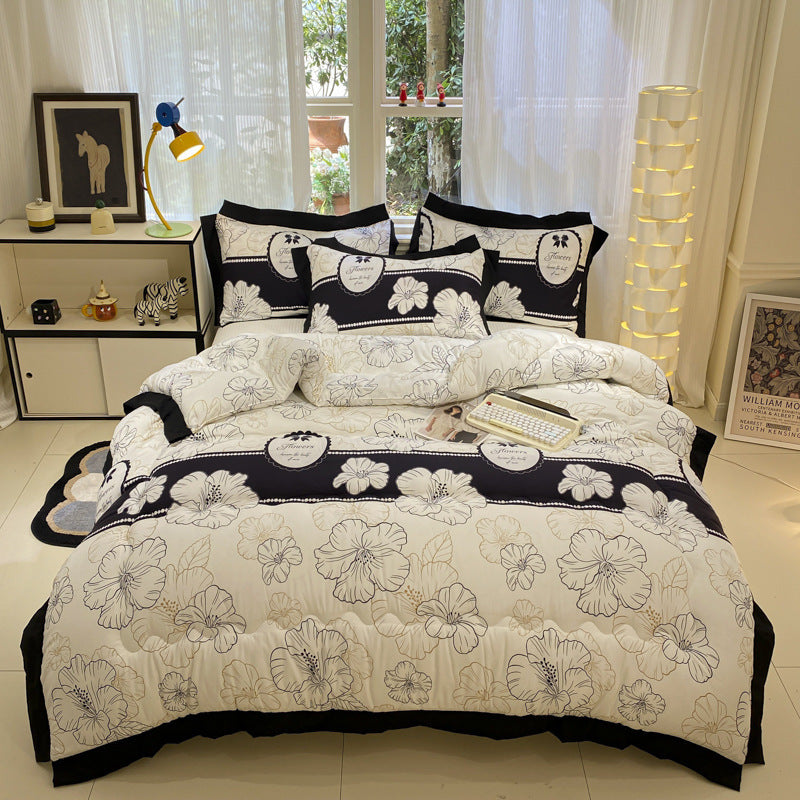 Couette en coton lavé brossé épais Hepburn noir avec dentelle, chaudeEX-STOCK Canada