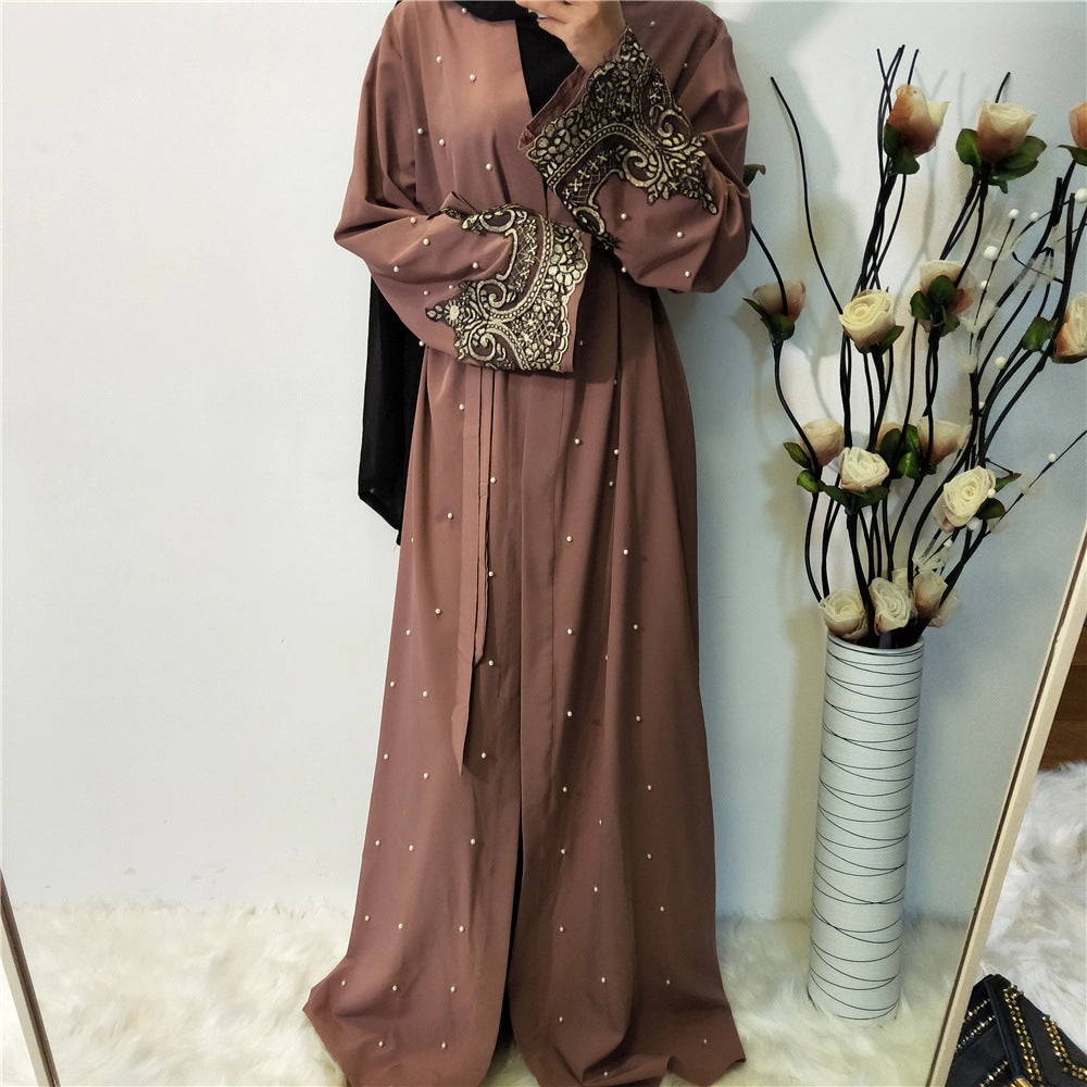 Long Sleeved Embroidered Beaded Robe Arabic Long Cardigan - EX-STOCK Canada