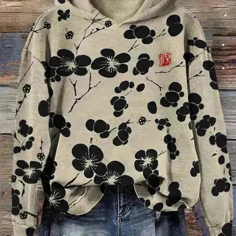 Women Fashion Spring And Autumn Plum Blossom Hooded Super Plus Size Loose-fitting Casual Pullover - EX-STOCK CANADA