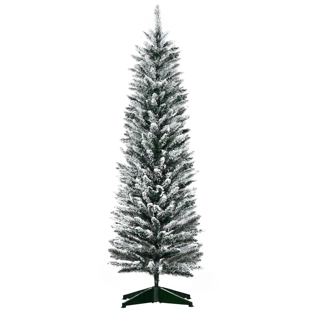 5ft Tall Pencil Artificial Christmas Tree, Holiday With Snow Flocked Branches, Green EX-STOCK Canada