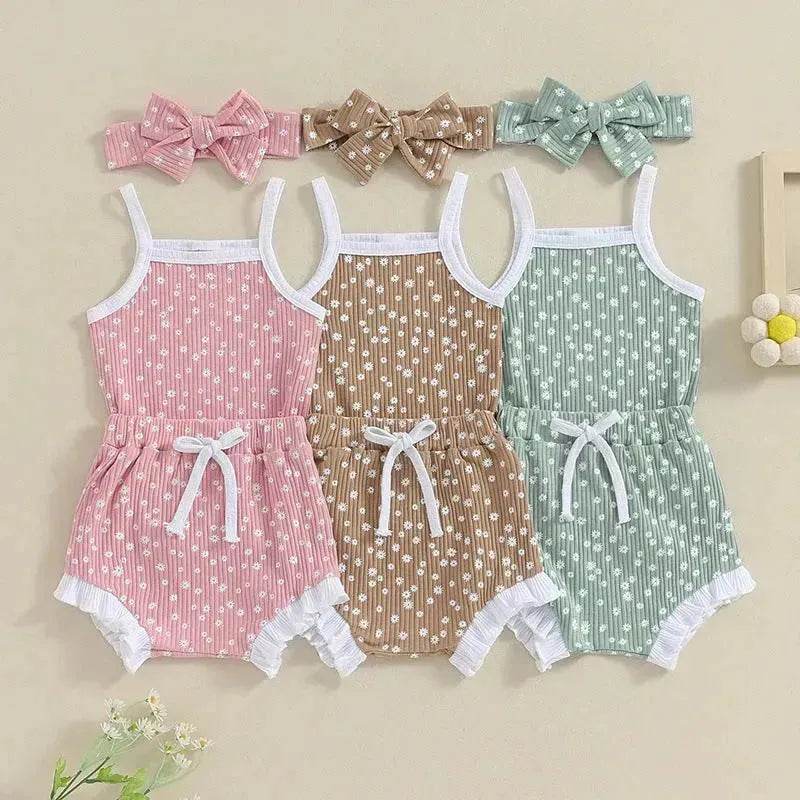 Casual Newborn Baby girl Romper suit with head bowtie headband Two piece for newborn baby girl - EX-STOCK Canada