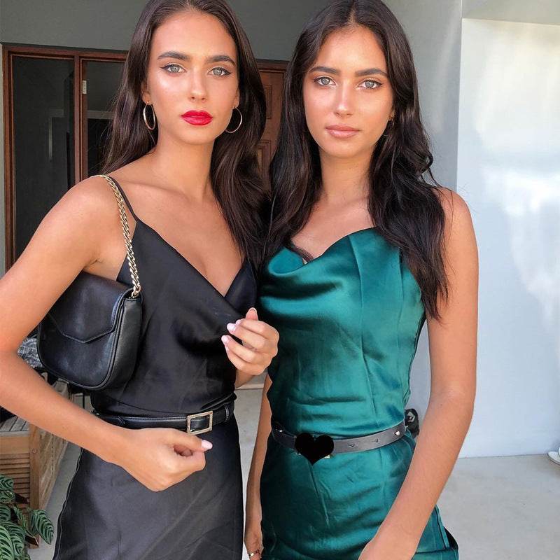 Women's Satin Drape Cowl Neck Sleeveless summer dress Strappy Cami Split Slit Party Midi Dress - EX-STOCK Canada