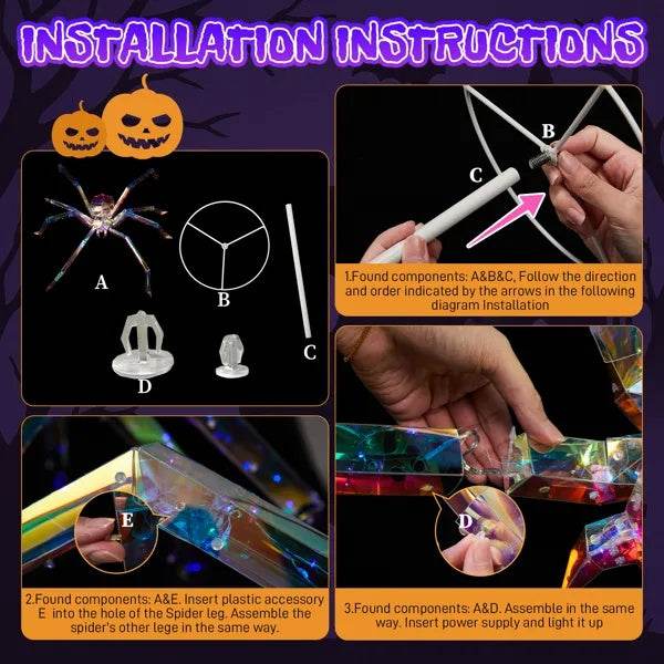 3FT Halloween Decorations Light Up Spider, Outdoor Halloween Decor Lighted Iridescent Spider - EX-STOCK Canada