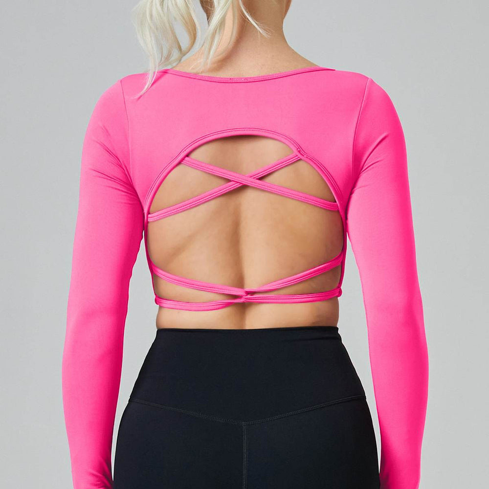 Long Sleeve Hollow Back Crop Workout Top for Women Sport Gym Top - EX-STOCK Canada