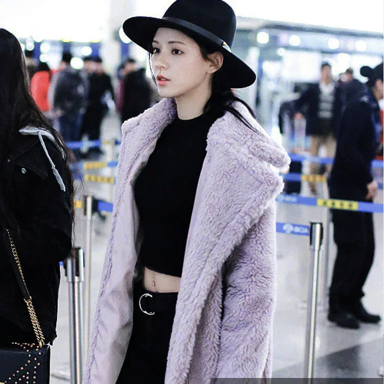 Plush Coat Ladies Long Lamb Coat Winter EX-STOCK Canada