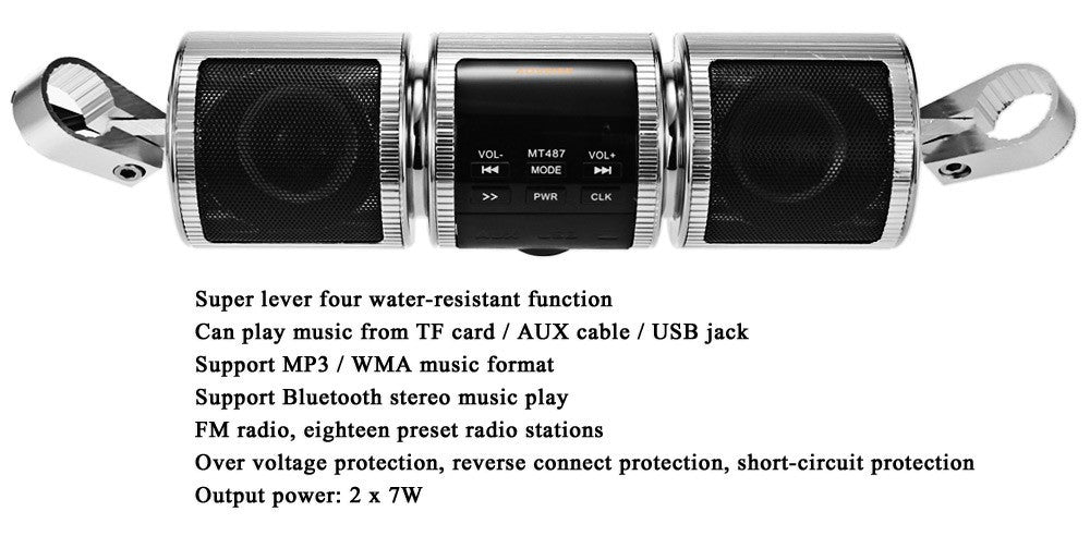 Motorcycle MP3 Music Player Speakers Motorbike Bluetooth Stereo Speaker FM Radio Waterproof Adjustable Bracket Audio Player EX-STOCK Canada