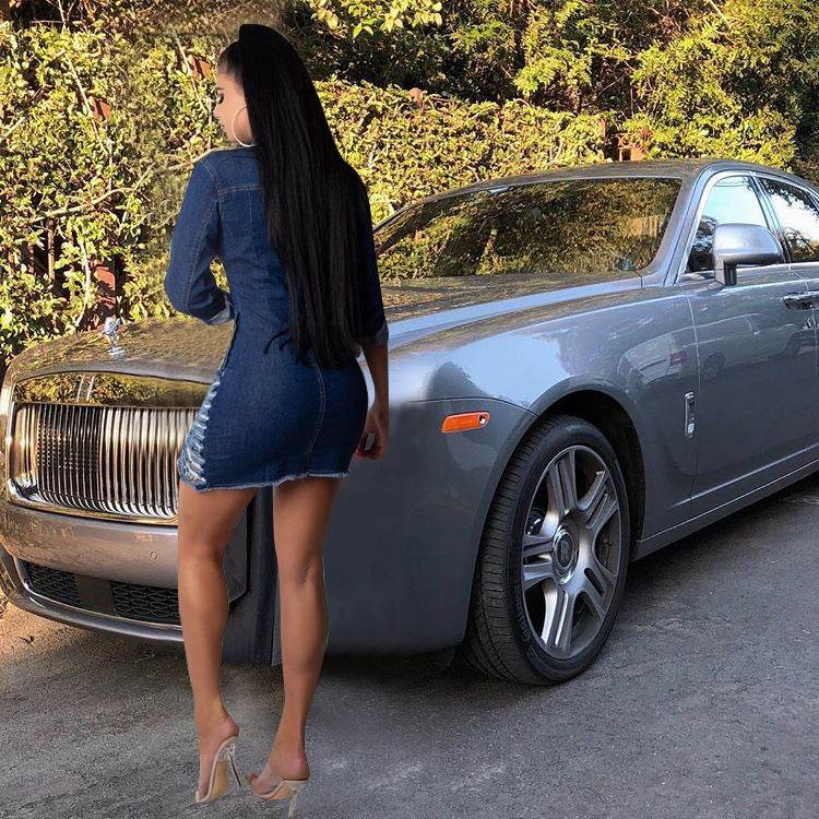 Chic Fashion Fitted Ripped Long Sleeve Jeans Denim hip dress - EX-STOCK Canada