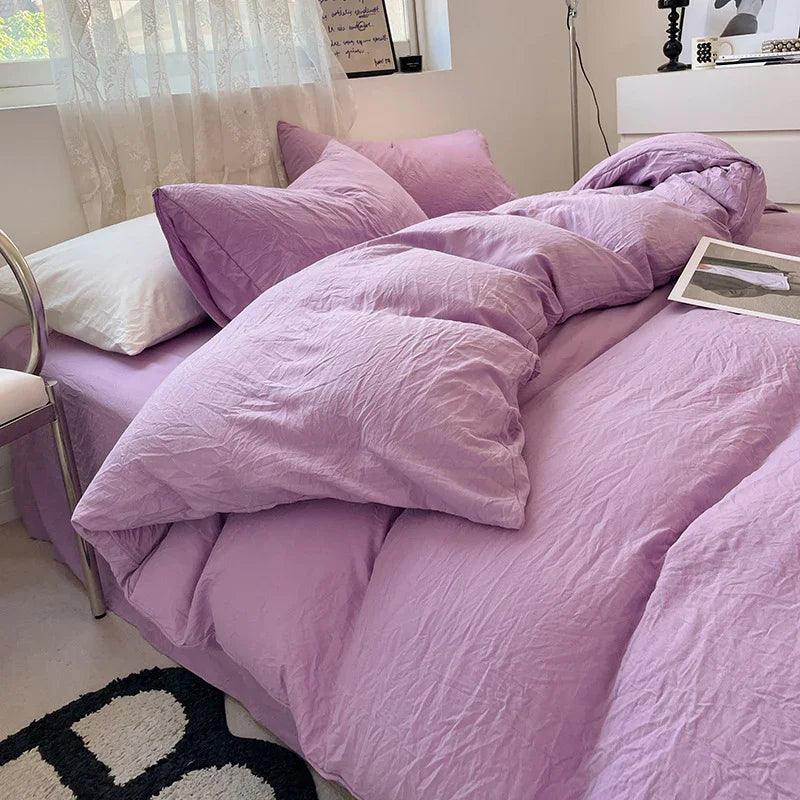 Ensemble de lit quatre pièces Couleur unie Coton lavé au ponçage Housse de couetteEX-STOCK Canada