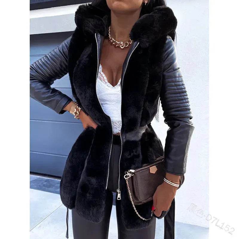 New Style Fur Belt Belt Hooded Zipper vest sleeveless Winter Jacket for women - EX-STOCK Canada