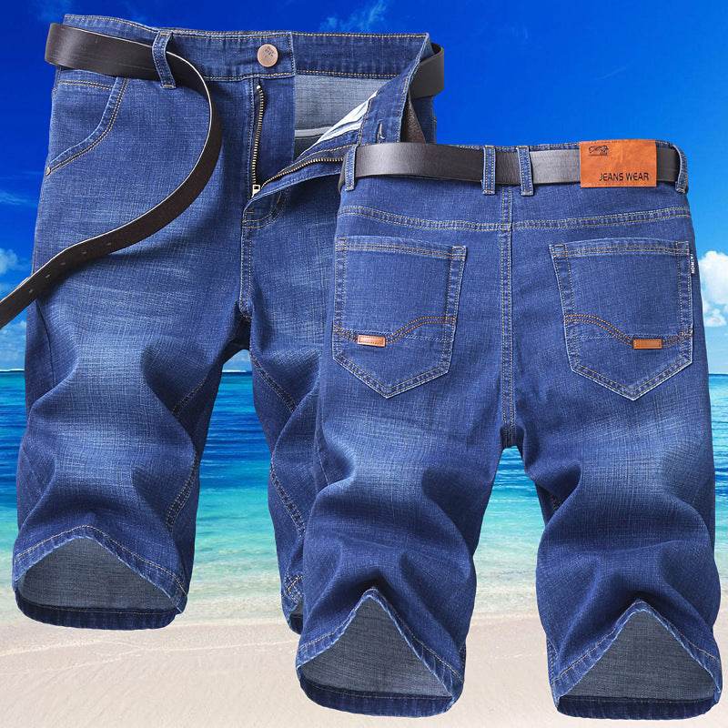 Jeans Shorts Men Elastic Straight Denim Mid Waist Loose Shorts - EX-STOCK Canada