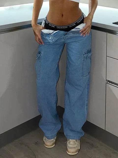 Straight Leg Cargo Pants Women High Waist Casual Baggy Pants - EX-STOCK Canada