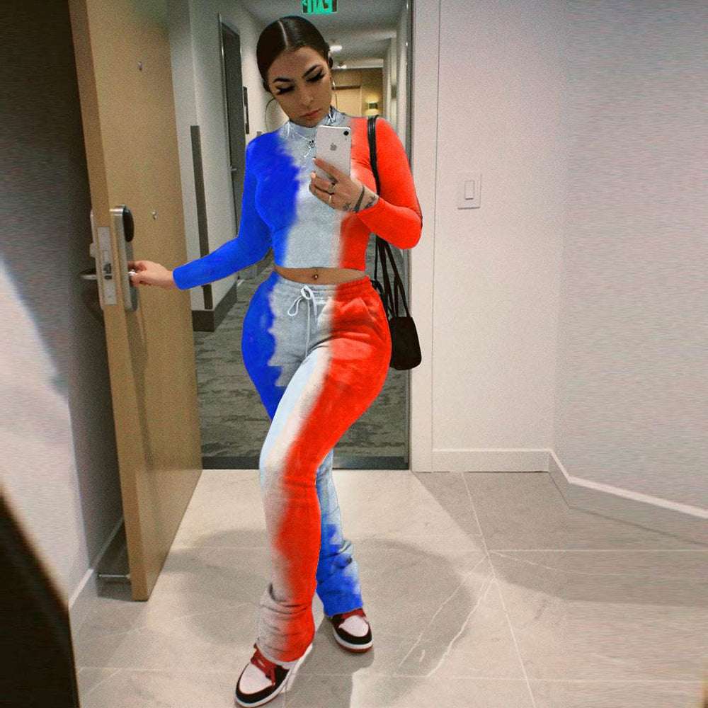 Tie-Dye 2pcs Women Long sleeve Drawstring Sweatsuit Outfit set - EX-STOCK Canada