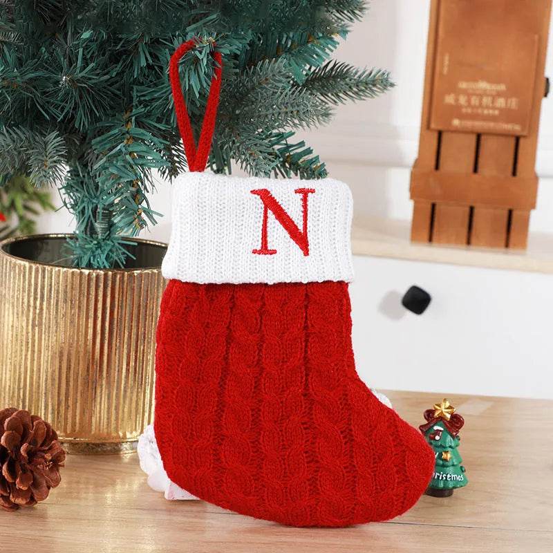 Cute Letters Christmas Stockings Decorative Creative Tree Pendant Wool Knitted Socks - EX-STOCK Canada