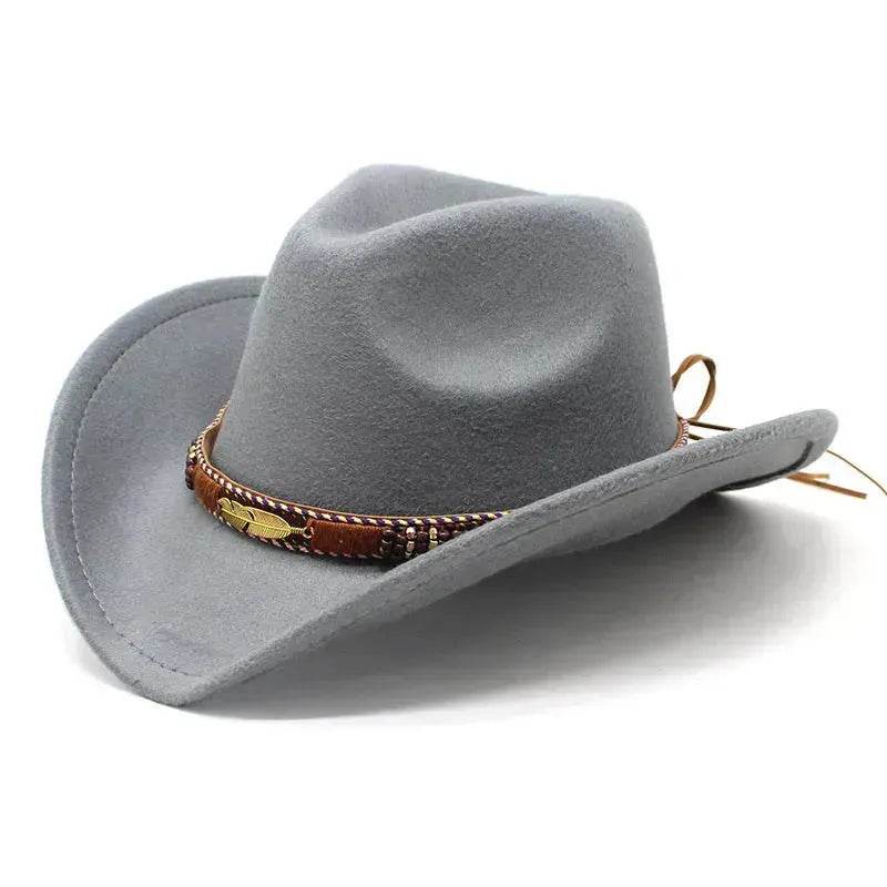 Ethnic Style Metal Feather Western Denim Top Hat Cowboy hat - EX-STOCK Canada