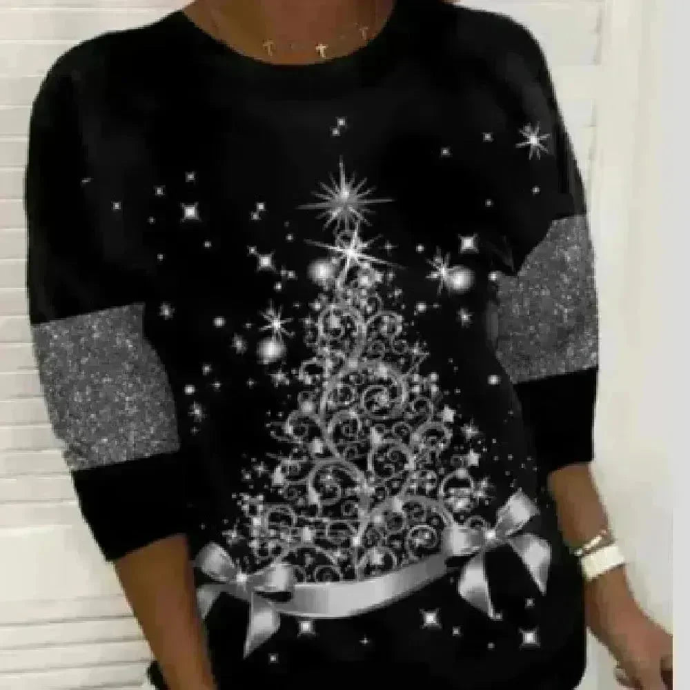 Christmas Tree Print Casual Loose Top - EX-STOCK CANADA
