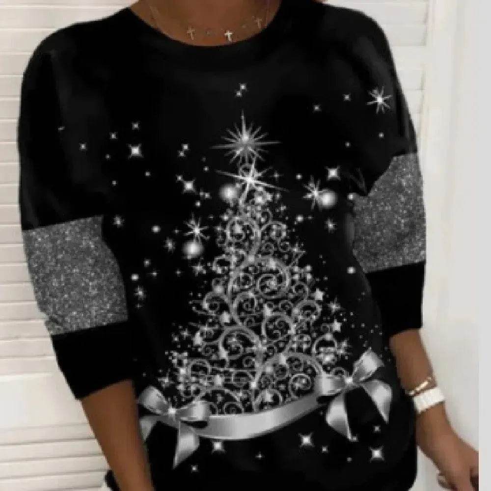 Christmas Tree Print Casual Loose Top - EX-STOCK Canada