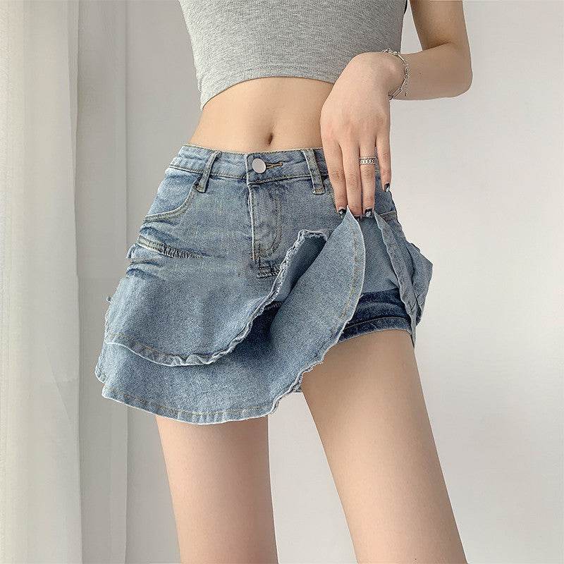 Women's White High Waist flared Mini Denim Skirt golf skirt - EX-STOCK Canada