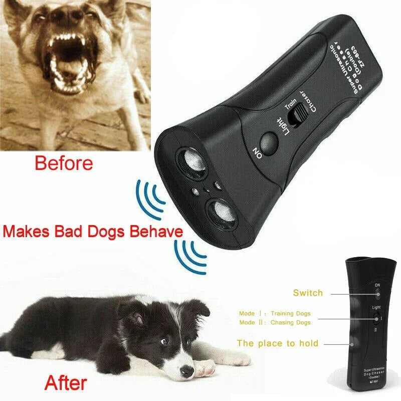 Appareil de Dressage Anti-Aboiement 3-en-1 pour Chien Répulsif Ultrasonique avec Lampe de Poche LEDEX-STOCK Canada