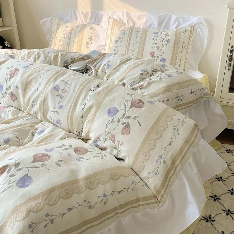 Housse de couette et draps en coton lavé, ensemble de lit 4 piècesEX-STOCK Canada