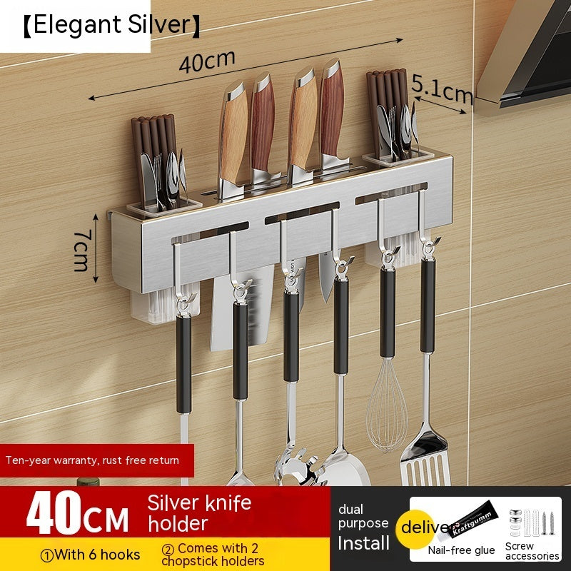 Wall-Mounted No-Drill Kitchen Utensil Rack with Hooks — product view 3 of 17 | EX-STOCK