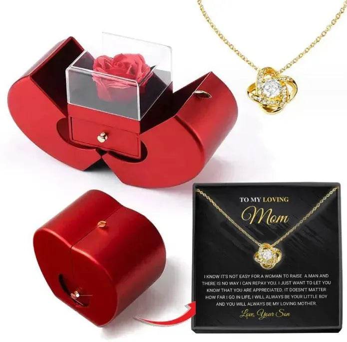 Fashion Jewelry Box Red Apple Christmas Gift Necklace Eternal Rose For Girl Mother's Day Valentine's Day Gifts With Artificial Flower Rose Flower Jewelry Box - EX-STOCK Canada