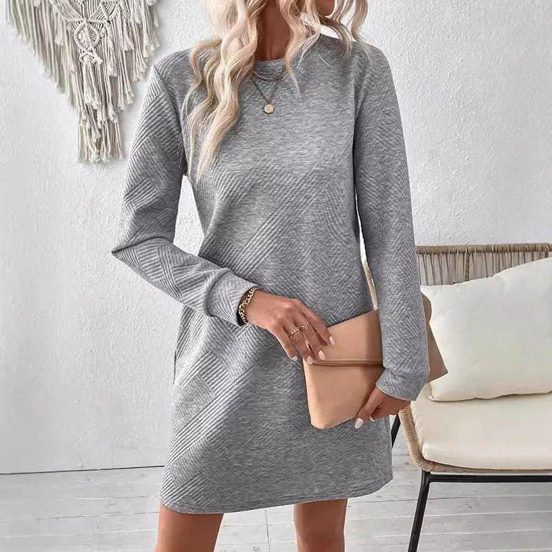 Casual Fashion Plain Round neck Long Sleeve Cashmere Mini Jumper Dress - EX-STOCK Canada