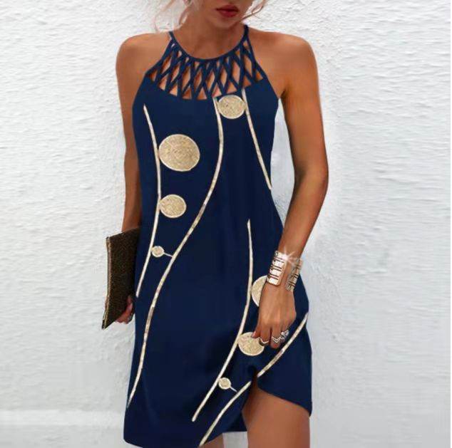Fashion Print Dress Casual Halterneck Dresses For Women Summer Clothes - EX-STOCK Canada