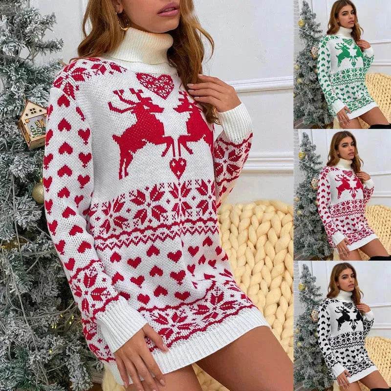 Winter Wool Mini Jumper dress Christmas Turtleneck Sweater Dress - EX-STOCK Canada